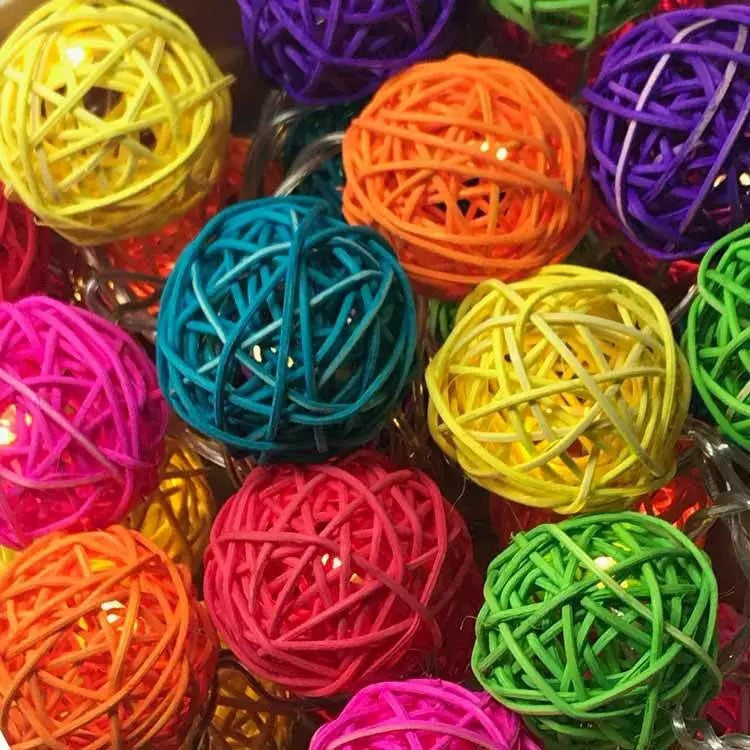1 Set of Multi Coloured 5cm Rattan Cane 20 Ball Battery Powered 3m String Lights Christmas Gift Home Wedding Party Bedroom Decoration Table Centrepiece 6