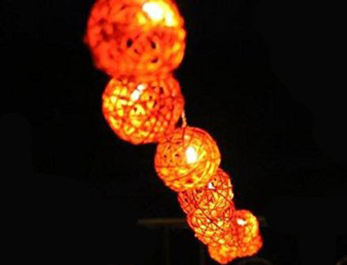 1 Set of Orange 5cm Rattan Cane 20 Ball Battery Powered 3m String Lights Christmas Gift Home Wedding Party Bedroom Decoration Table Centrepiece 6