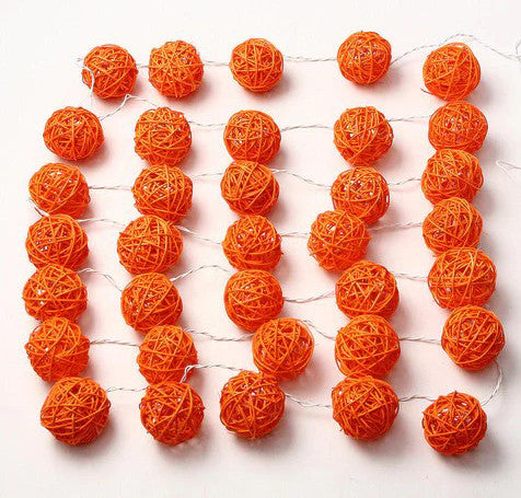 1 Set of Orange 5cm Rattan Cane 50 Ball Battery Powered LONG 5m String Lights Christmas Gift Home Wedding Party Bedroom Decoration Table Centrepiece 3
