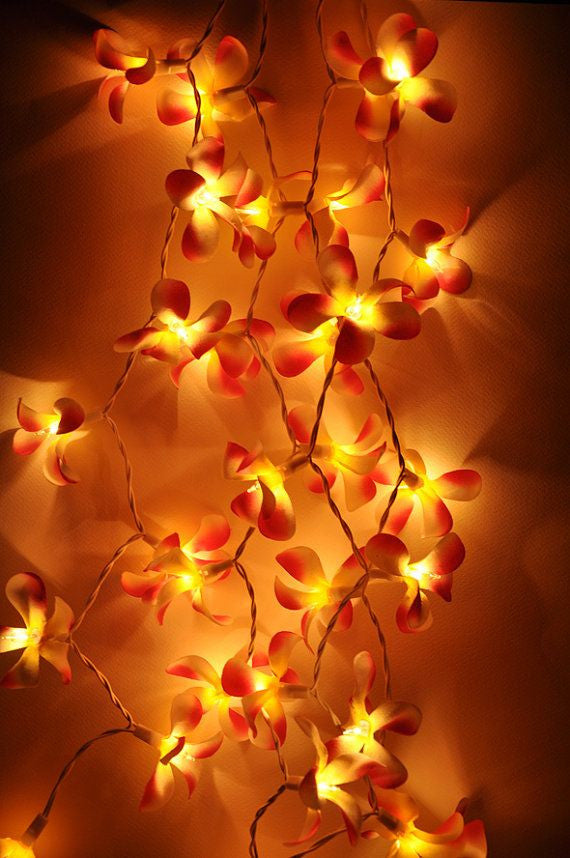 1 Set of 20 LED Orange Frangipani Flower Battery String Lights Christmas Gift Home Wedding Party Decoration Outdoor Table Garland Wreath 3
