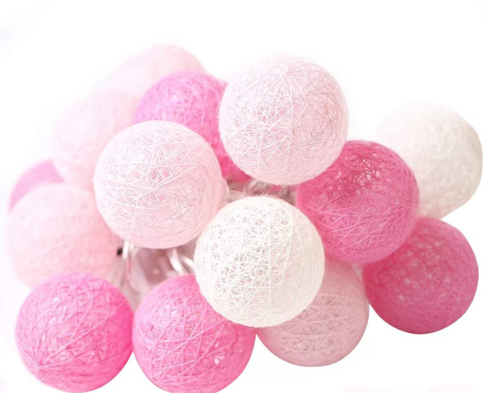 1 Set of 20 LED Pink 5cm Cotton Ball Battery Powered String Lights Christmas Gift Home Wedding Party Girl Bedroom Decoration Outdoor Indoor Table 4