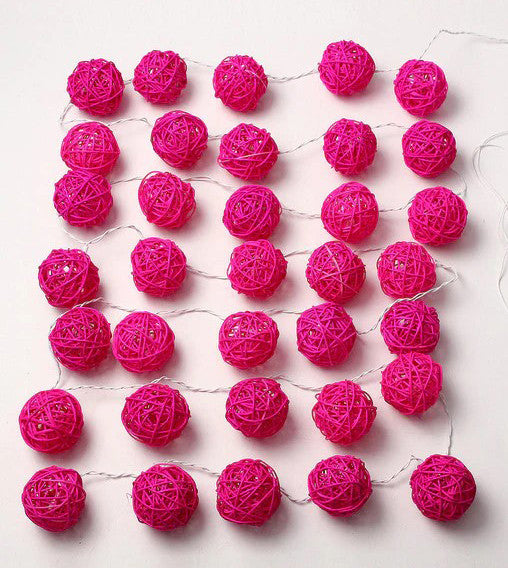 1 Set of Pink 5cm Rattan Cane 20 Ball Battery Powered 3m String Lights Christmas Gift Home Wedding Party Bedroom Decoration Table Centrepiece 4