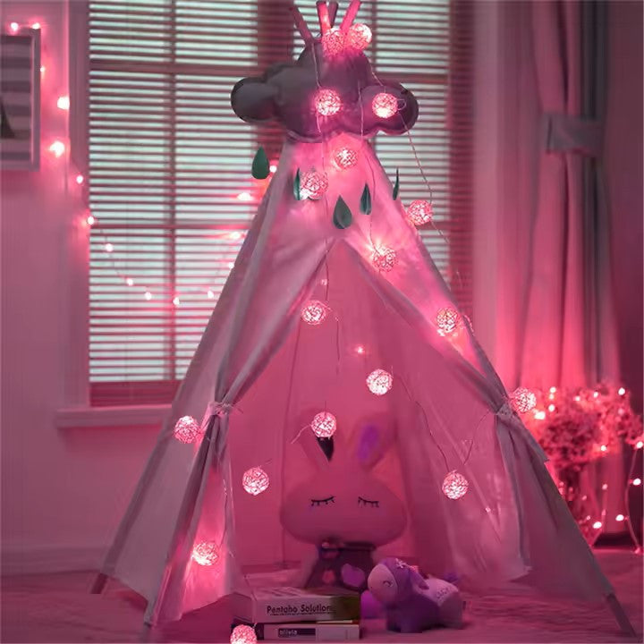 1 Set of Pink 5cm Rattan Cane 20 Ball Battery Powered 3m String Lights Christmas Gift Home Wedding Party Bedroom Decoration Table Centrepiece 5