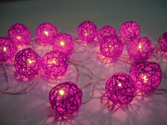 1 Set of Pink 5cm Rattan Cane 20 Ball Battery Powered 3m String Lights Christmas Gift Home Wedding Party Bedroom Decoration Table Centrepiece 6