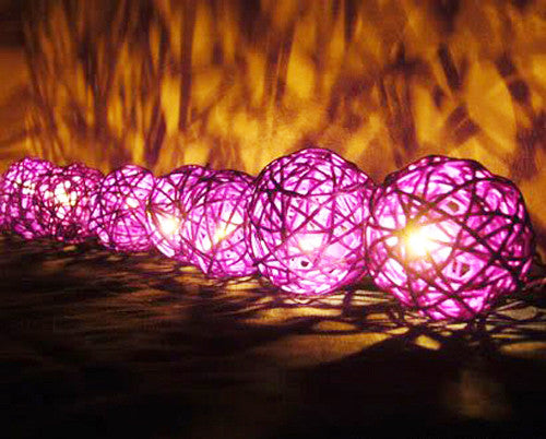 1 Set of Pink 5cm Rattan Cane 50 Ball Battery Powered LONG 5m String Lights Christmas Gift Home Wedding Party Bedroom Decoration Table Centrepiece 3