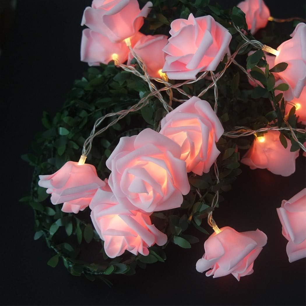 50 Pink Rose 3D Fairy Lights 5M LONG String, Battery (AA) Indoor & Outdoor Decorations Wedding Valentines Romantic Room Table Lighting 3