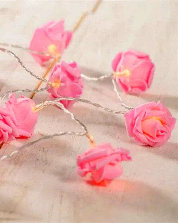 50 Pink Rose 3D Fairy Lights 5M LONG String, Battery (AA) Indoor & Outdoor Decorations Wedding Valentines Romantic Room Table Lighting 6