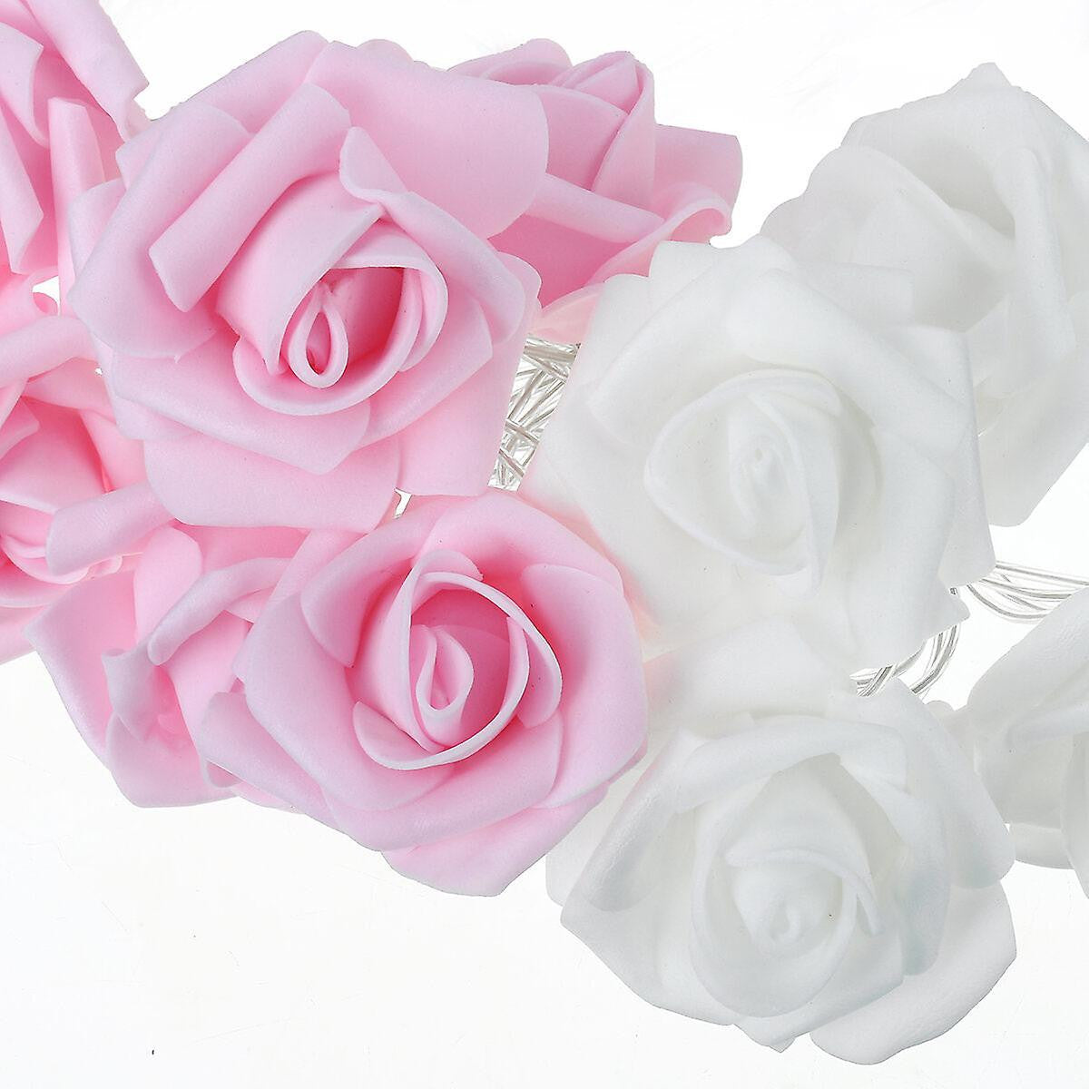20 Pink n White Rose 3D Fairy Lights 3M String, Battery (AA) Indoor & Outdoor Decorations Wedding Valentines Romantic Room Table Lighting 4