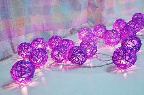 1 Set of 20 LED Cassis Purple 5cm Rattan Cane Ball Battery Powered String Lights Christmas Gift Home Wedding Party Bedroom Decoration Table Centrepiece 3