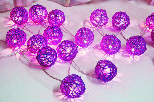 1 Set of 20 LED Cassis Purple 5cm Rattan Cane Ball Battery Powered String Lights Christmas Gift Home Wedding Party Bedroom Decoration Table Centrepiece 4