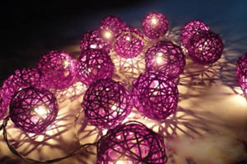 1 Set of 20 LED Cassis Purple 5cm Rattan Cane Ball Battery Powered String Lights Christmas Gift Home Wedding Party Bedroom Decoration Table Centrepiece 5