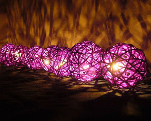 1 Set of 20 LED Cassis Purple 5cm Rattan Cane Ball Battery Powered String Lights Christmas Gift Home Wedding Party Bedroom Decoration Table Centrepiece 7