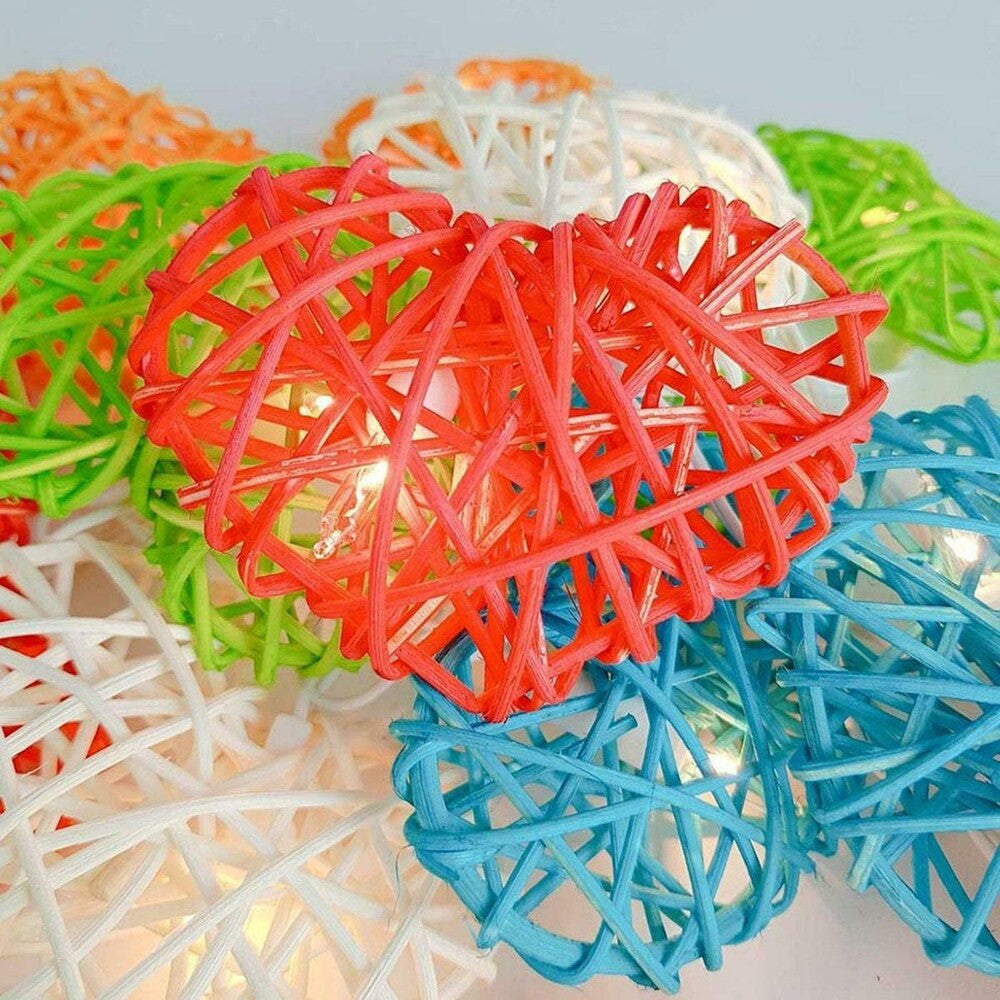 20 Rainbow 3D Hollowed Rattan Heart-Shaped 3M String Fairy Lights, Battery (AA) Indoor & Outdoor Decorations Birthday Kids Celebration PartyRoom Table Lighting 5