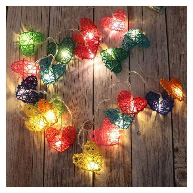50 Rainbow 3D Hollowed Rattan Heart-Shaped 5M LONG String Fairy Lights, Battery (AA) Indoor & Outdoor Decorations Birthday Kids Celebration PartyRoom Table Lighting 3