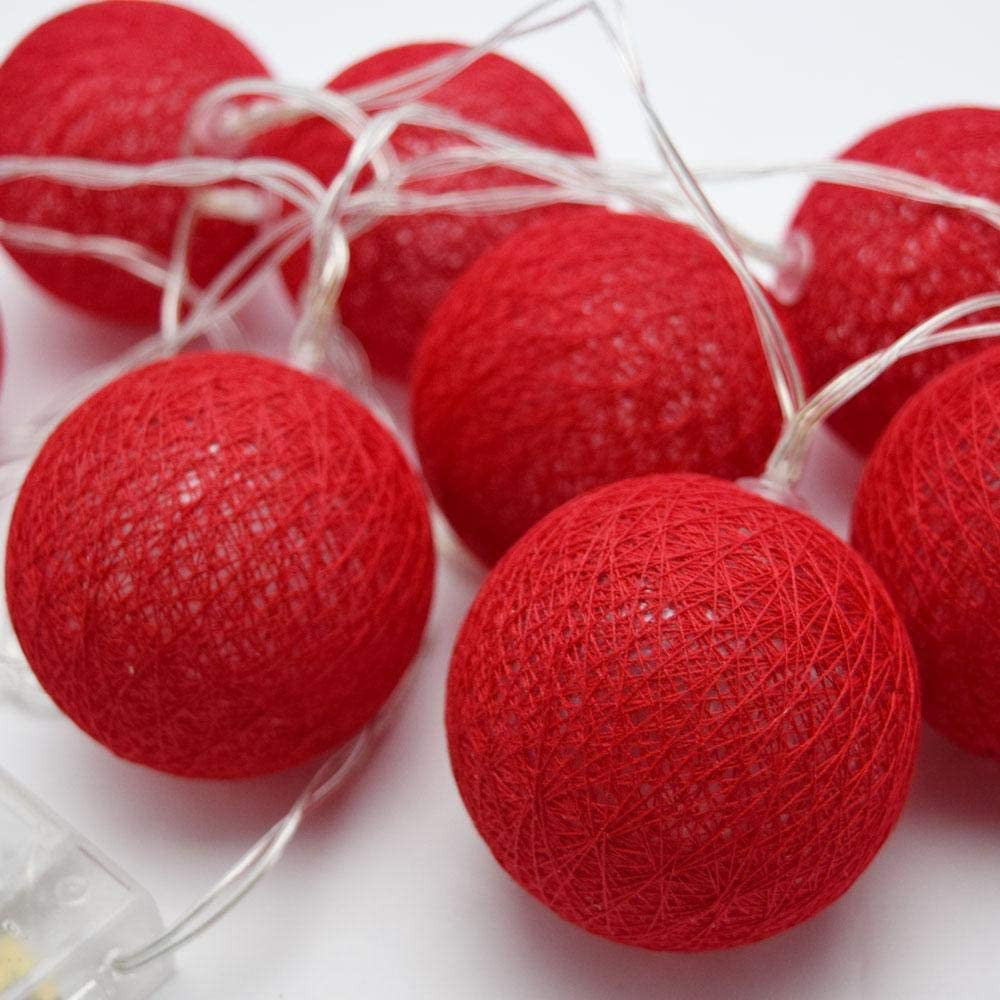 1 Set of 20 LED Red 5cm Cotton Ball Battery Powered String Lights Christmas Gift Home Wedding Party Bedroom Decoration Outdoor Indoor Table Centrepiece 4