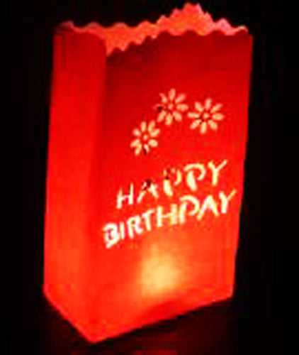 20 Pack Red Happy Birthday Luminary Paper Candle Tea Light Lantern Bags Garden Anniversary Birthday Night Decorations Evening Party 5