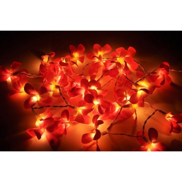 1 Set of 20 LED Deep Red Frangipani Flower Battery String Lights Christmas Gift Home Wedding Party Decoration Outdoor Table Garland Wreath 3