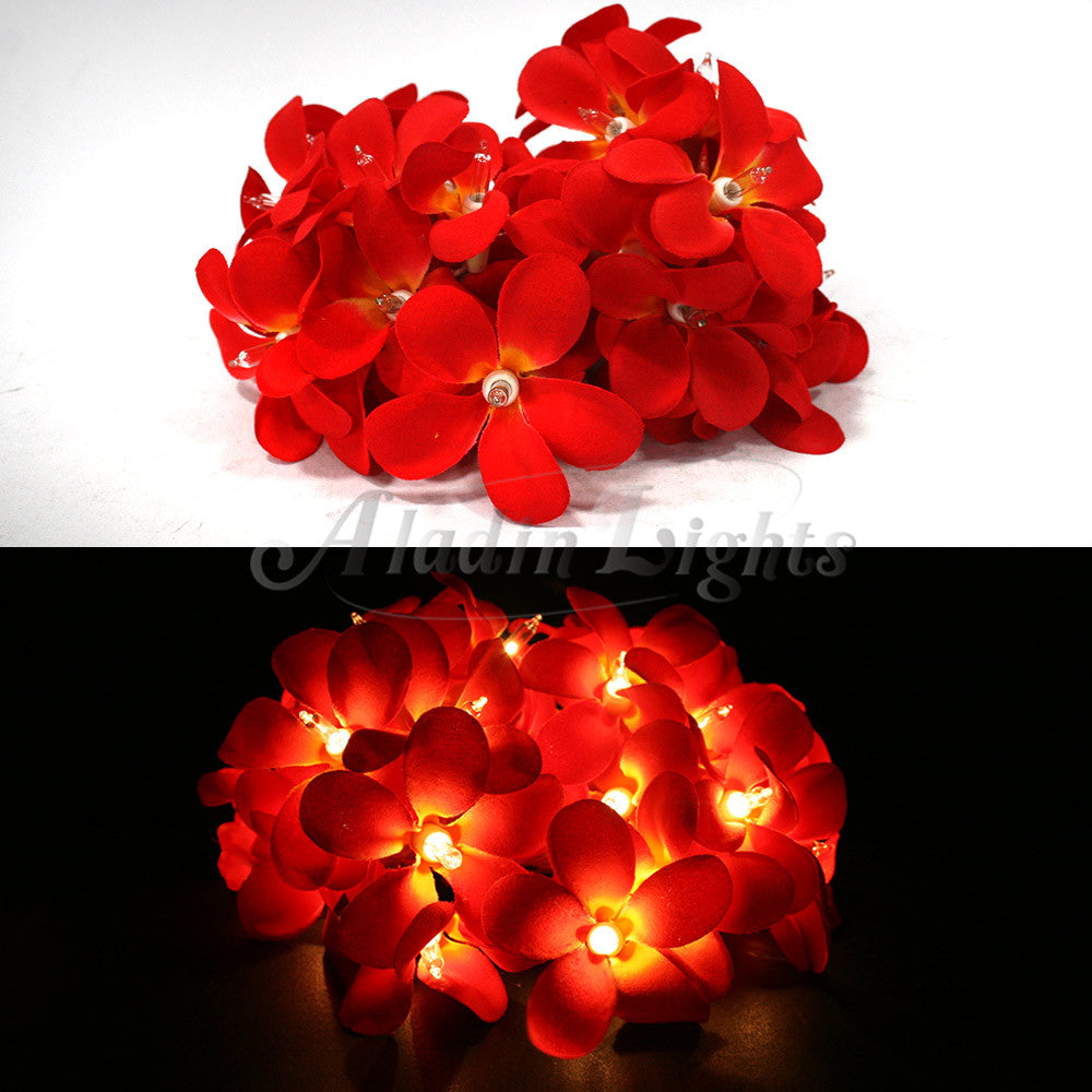 1 Set of 20 LED Deep Red Frangipani Flower Battery String Lights Christmas Gift Home Wedding Party Decoration Outdoor Table Garland Wreath 5