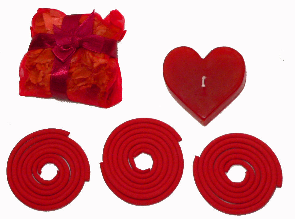 Red Heart Candle Spa Giftset - Red Heart candle, 3 Incense Coils, Pot Porri Satchet in Gift Box 5