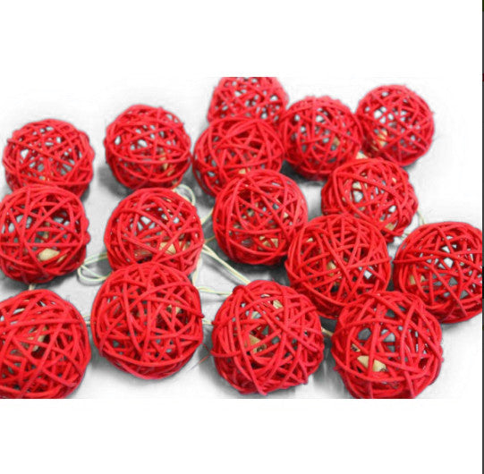 1 Set of Red 5cm Rattan Cane 20 Ball Battery Powered 3m String Lights Christmas Gift Home Wedding Party Bedroom Decoration Table Centrepiece 6