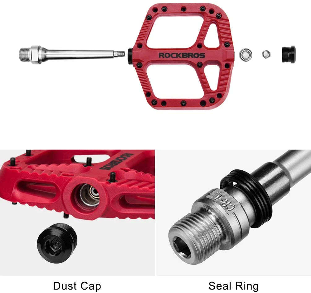 Extra Large MTB Flat Pedal Orange Nylon Composite 208g Stud Pin Grips RED Rockbros 3