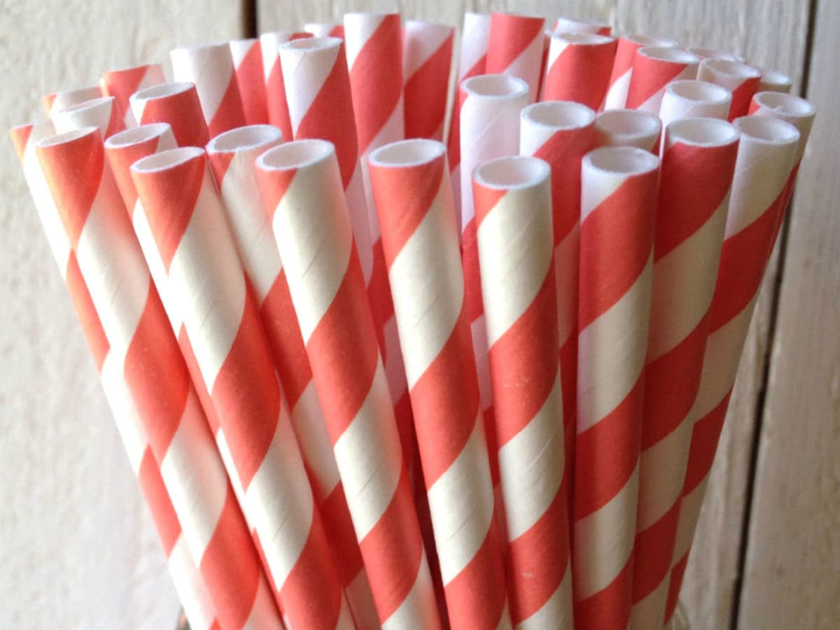 50 Pack Red White Drinking Straws Biodegradable Eco Paper Birthday Party Event Bistro Bar Cafe Take Away 3