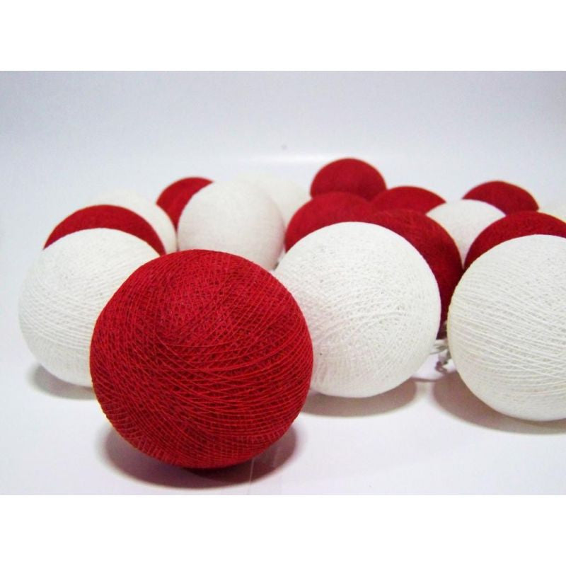 1 Set of 20 LED Red White 5cm Cotton Ball Battery String Lights Christmas Gift Home Wedding Party Bedroom Decoration Outdoor Indoor Table Centrepiece 5