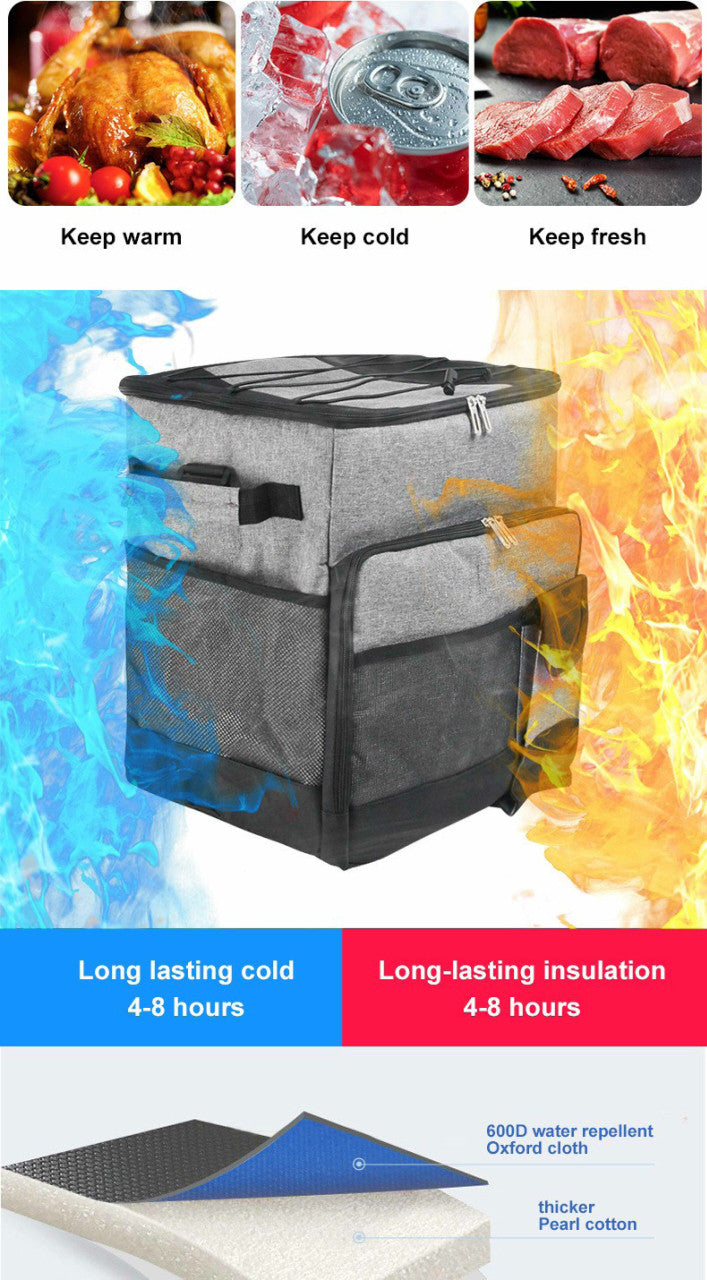 Cooler Picnic Bag Trolley Thermally Insulated - 36L - 60 cans - Grey - Drinks Food Cool Bag Rainproof 8