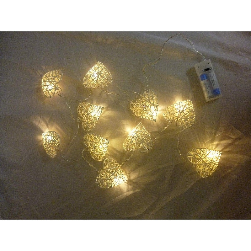 20 White 3D Hollowed Rattan Heart-Shaped 3M String Fairy Lights, Battery (AA) Indoor & Outdoor Decorations Wedding Valentines Romantic Room Table Lighting 4