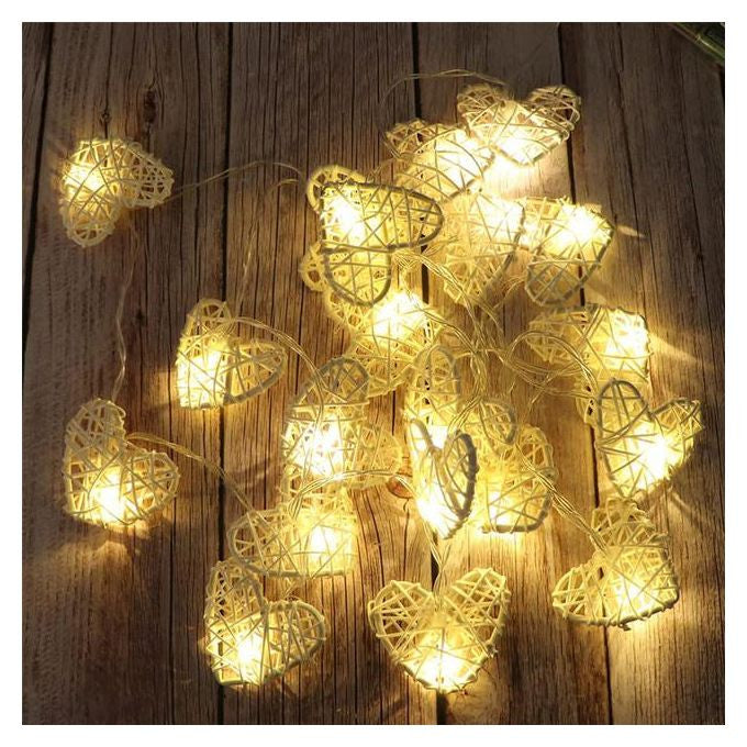 20 White 3D Hollowed Rattan Heart-Shaped 3M String Fairy Lights, Battery (AA) Indoor & Outdoor Decorations Wedding Valentines Romantic Room Table Lighting 5