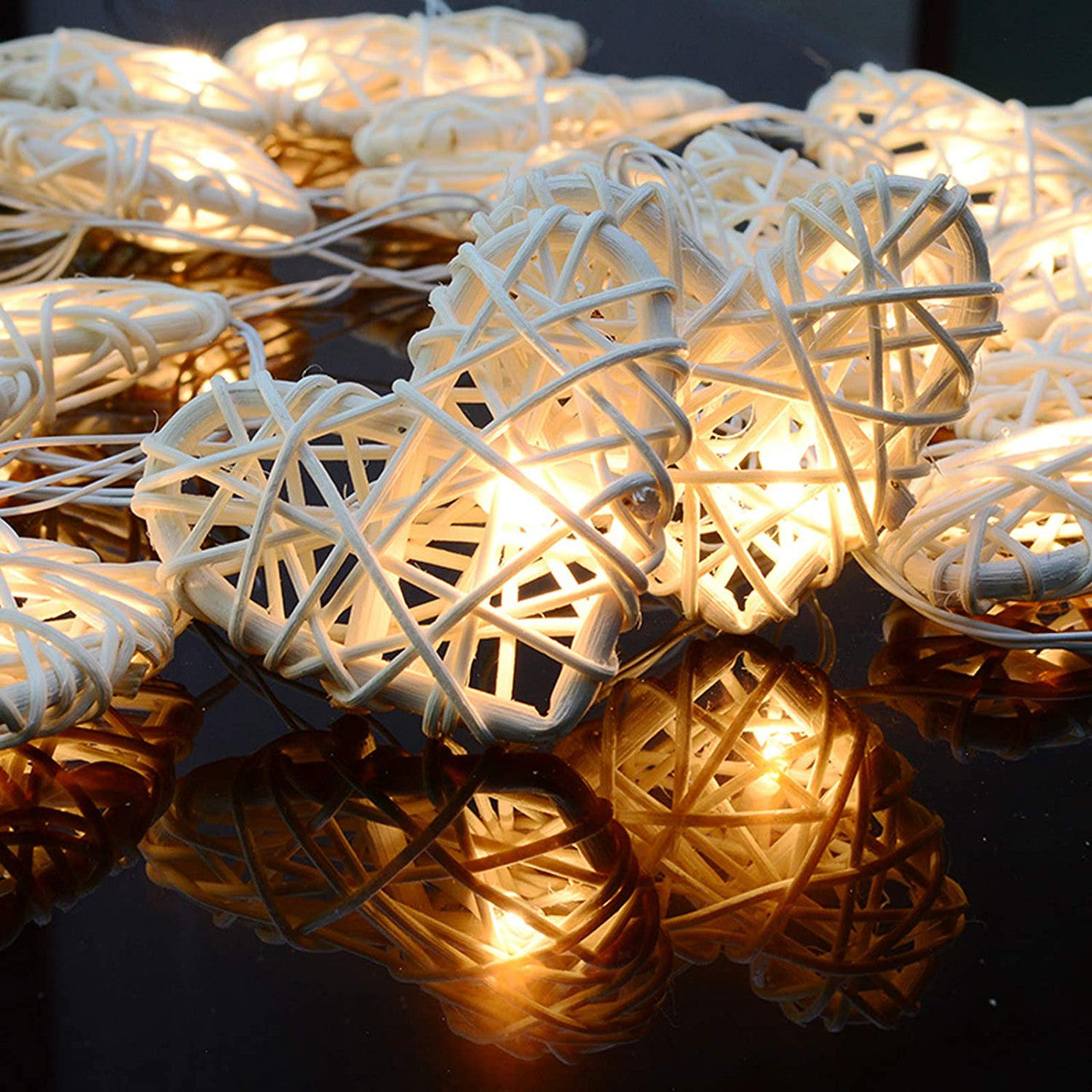 20 White 3D Hollowed Rattan Heart-Shaped 3M String Fairy Lights, Battery (AA) Indoor & Outdoor Decorations Wedding Valentines Romantic Room Table Lighting 7