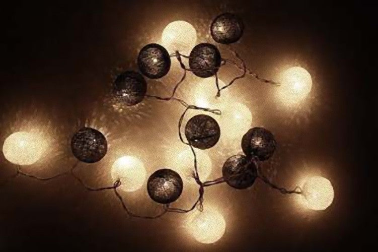 1 Set of 20 LED Black White 5cm Cotton Ball Battery Powered String Lights Xmas Gift Home Wedding Party Bedroom Decoration Outdoor Indoor Table Centrepiece 3