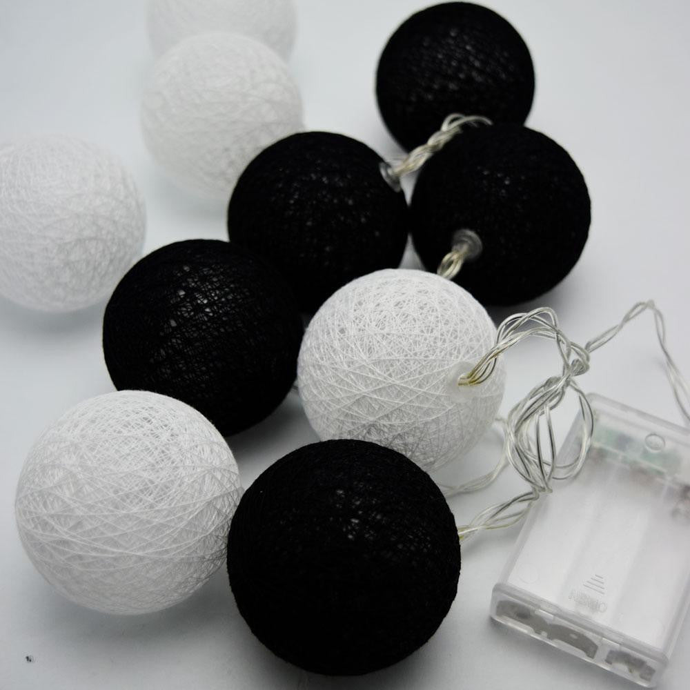 1 Set of 20 LED Black White 5cm Cotton Ball Battery Powered String Lights Xmas Gift Home Wedding Party Bedroom Decoration Outdoor Indoor Table Centrepiece 5