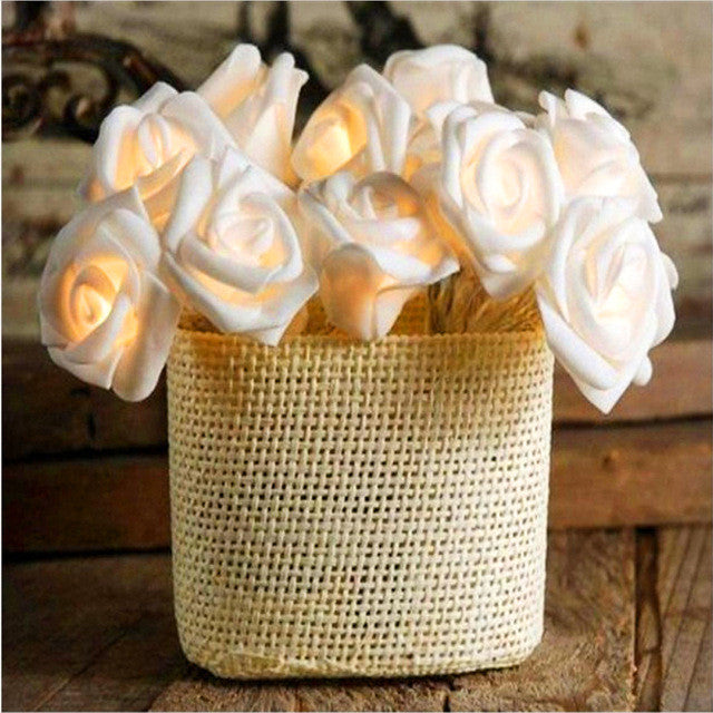 20 White Rose 3D Fairy Lights 3M String, Battery (AA) Indoor & Outdoor Decorations Wedding Valentines Romantic Room Table Lighting 6