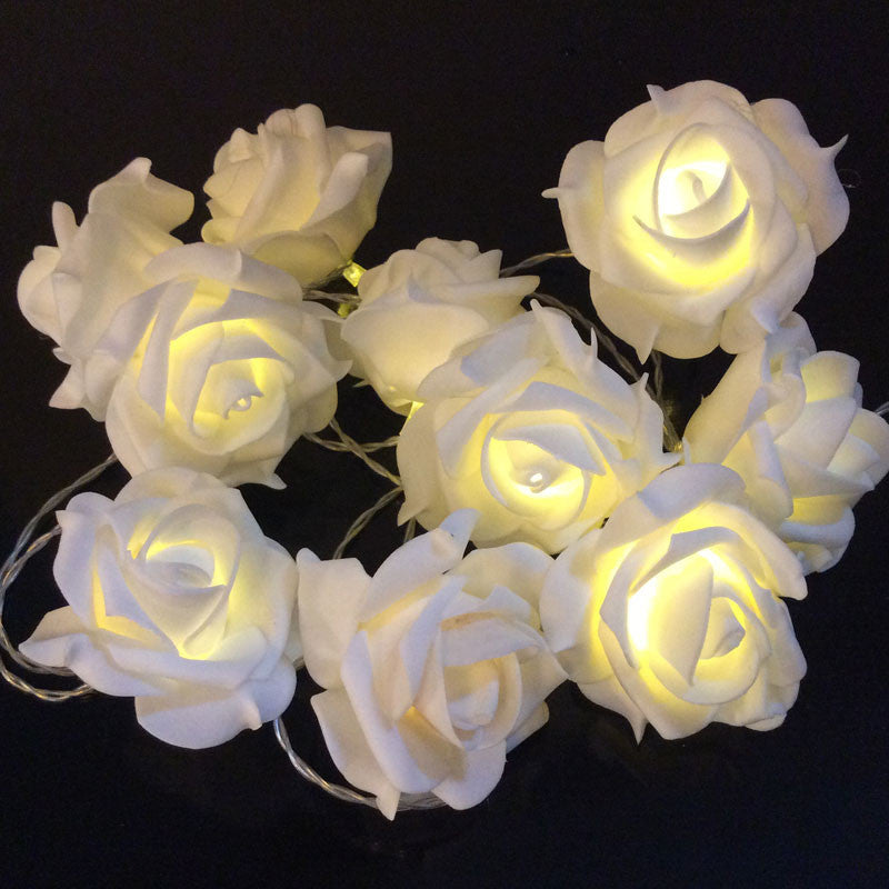 20 White Rose 3D Fairy Lights 3M String, Battery (AA) Indoor & Outdoor Decorations Wedding Valentines Romantic Room Table Lighting 9