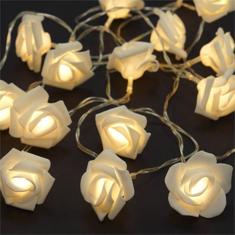 50 White Rose 3D Fairy Lights 5M LONG String, Battery (AA) Indoor & Outdoor Decorations Wedding Valentines Romantic Room Table Lighting 4