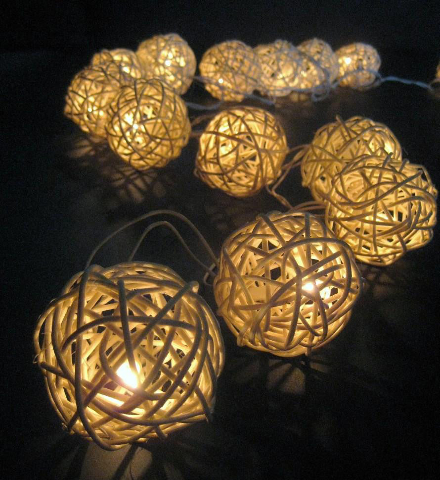 1 Set of 20 LED Cream White 5cm Rattan Cane Ball Battery Powered String Lights Christmas Gift Home Wedding Party Bedroom Decoration Table Centrepiece 5