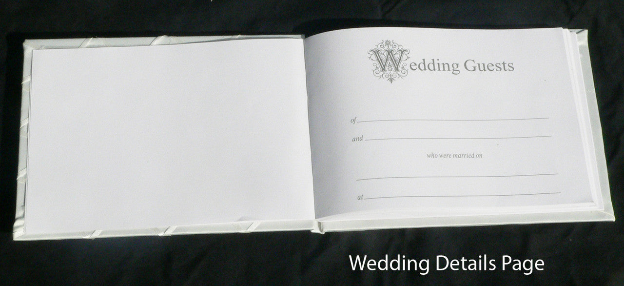 White Wedding Guest Book Register with Silver Pen Matching Stand Set 36 Lined Pages - White Sach Diamante Cover 4