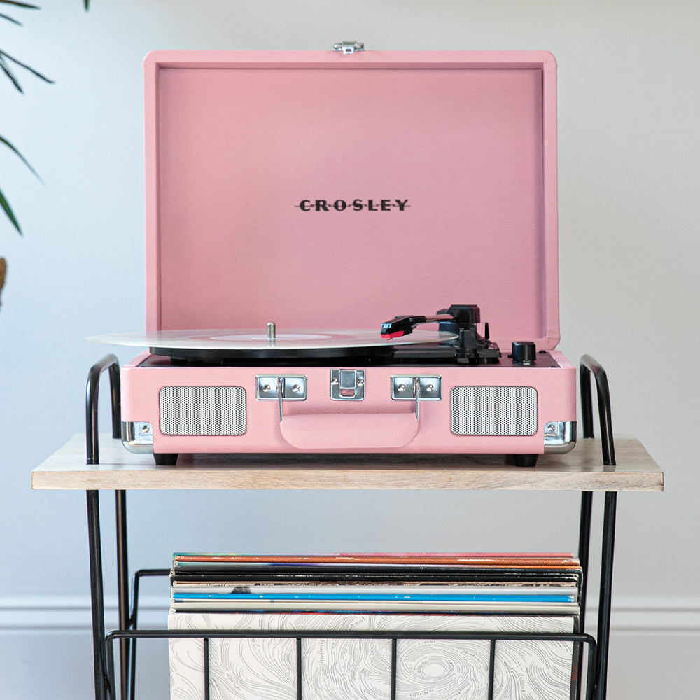 Crosley Cruiser Bluetooth Portable Turntable - Blush Pink + Bundled Crosley Record Storage Display Stand 4