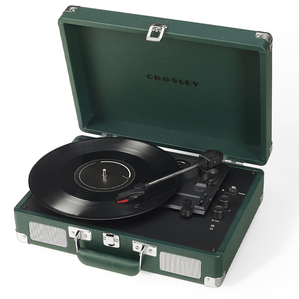 Crosley Cruiser Bluetooth Portable Turntable - Emerald Green + Bundled Majority D40X Bluetooth Speakers 5