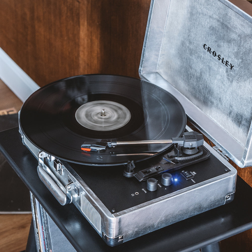 Crosley Cruiser Bluetooth Portable Turntable - Silver + Bundled Majority D40X Bluetooth Speakers 5