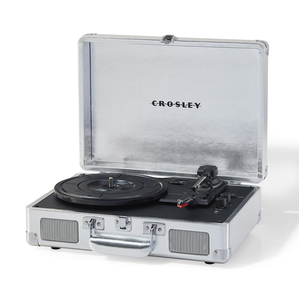 Crosley Cruiser Bluetooth Portable Turntable - Silver + Bundled Crosley Record Storage Crate 5