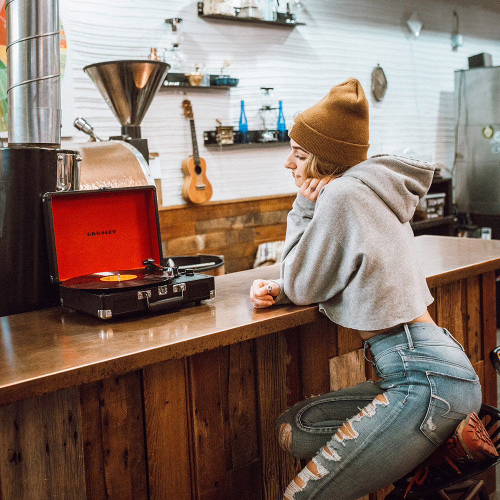 Crosley Cruiser Bluetooth Portable Turntable - Black + Bundled Crosley Record Storage Display Stand 5