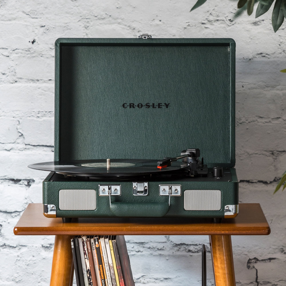 Crosley Cruiser Bluetooth Portable Turntable - Emerald Green + Crosley Entertainment Stand Bundle 4