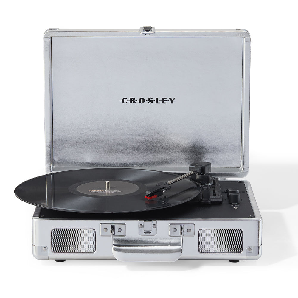 Crosley Cruiser Bluetooth Portable Turntable - Silver + Crosley Entertainment Stand Bundle 4