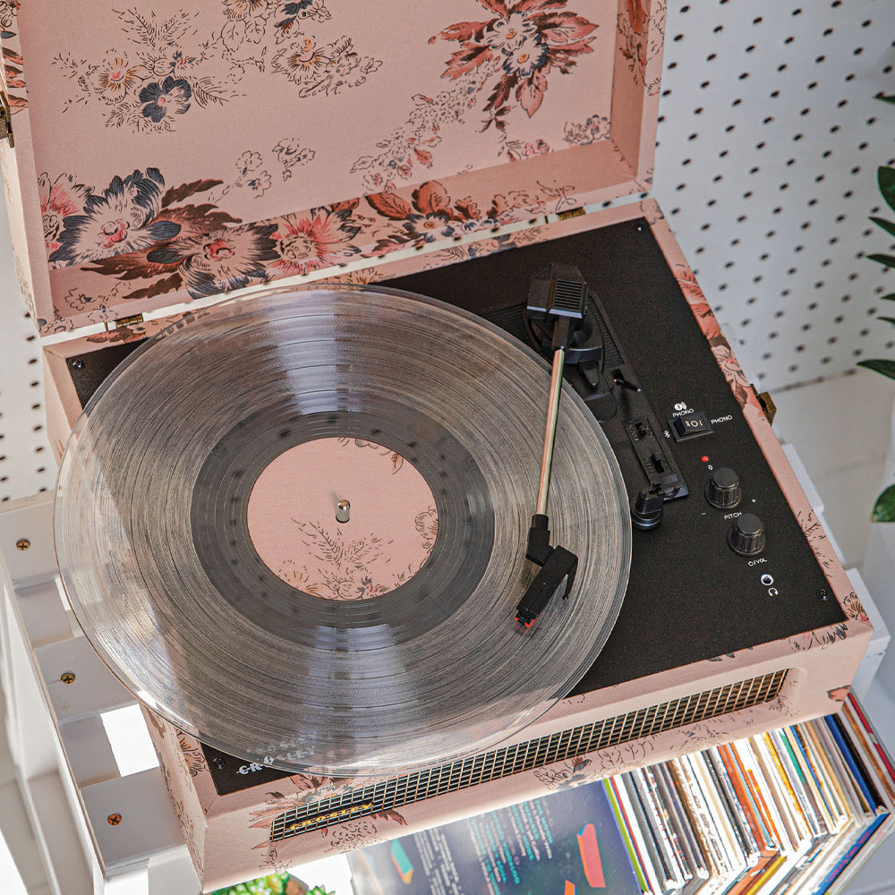 Crosley Voyager Bluetooth Portable Turntable - Floral + Bundled Crosley Record Storage Display Stand 4
