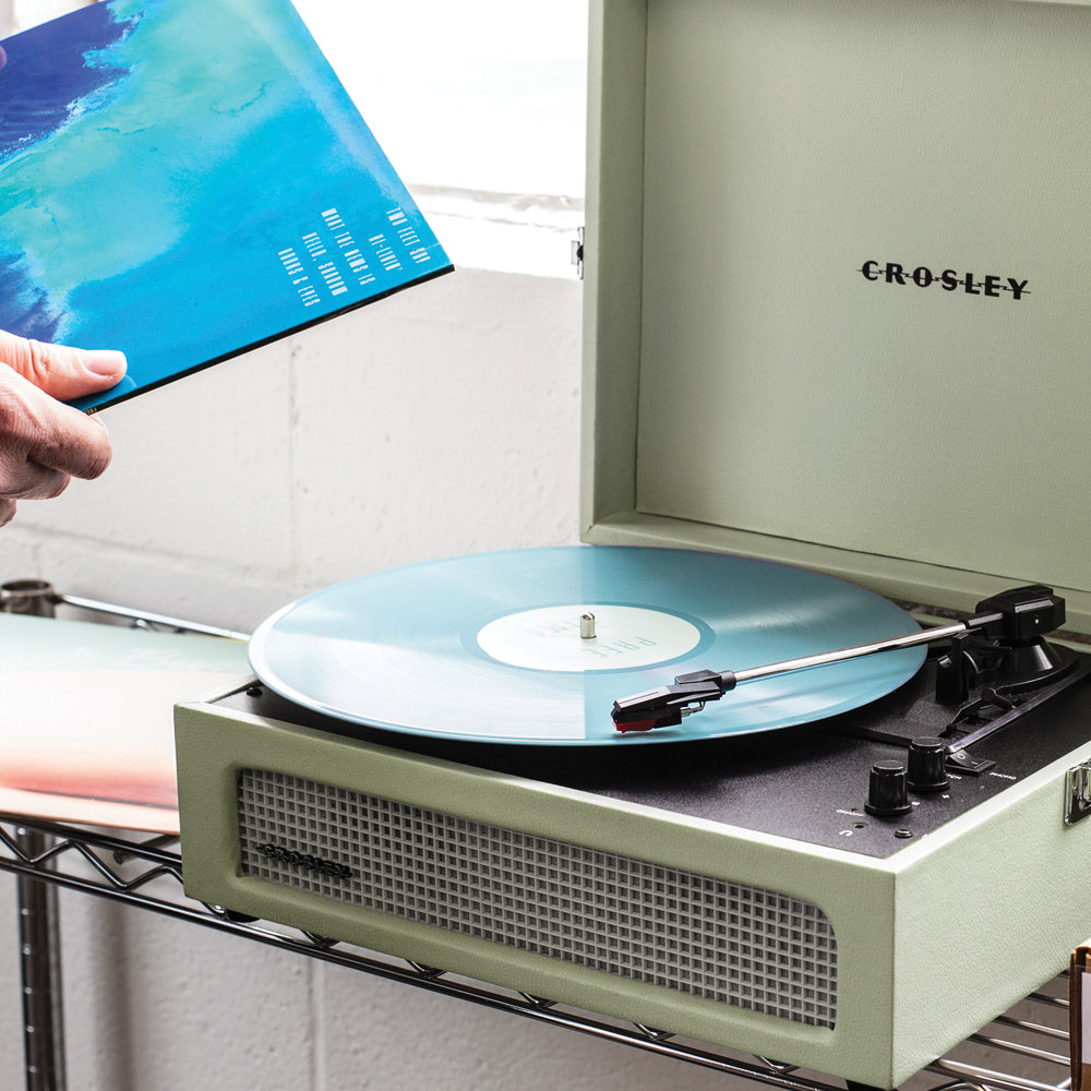 Crosley Voyager Bluetooth Portable Turntable - Sage + Bundled Crosley Record Storage Display Stand 5
