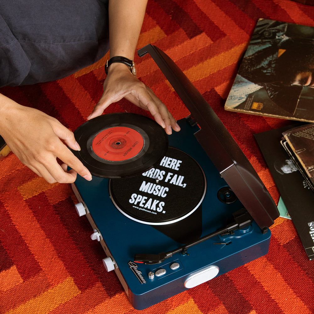 Gadhouse Brad MKII Record Player - Navy + Bundled Record Storage Crate 6