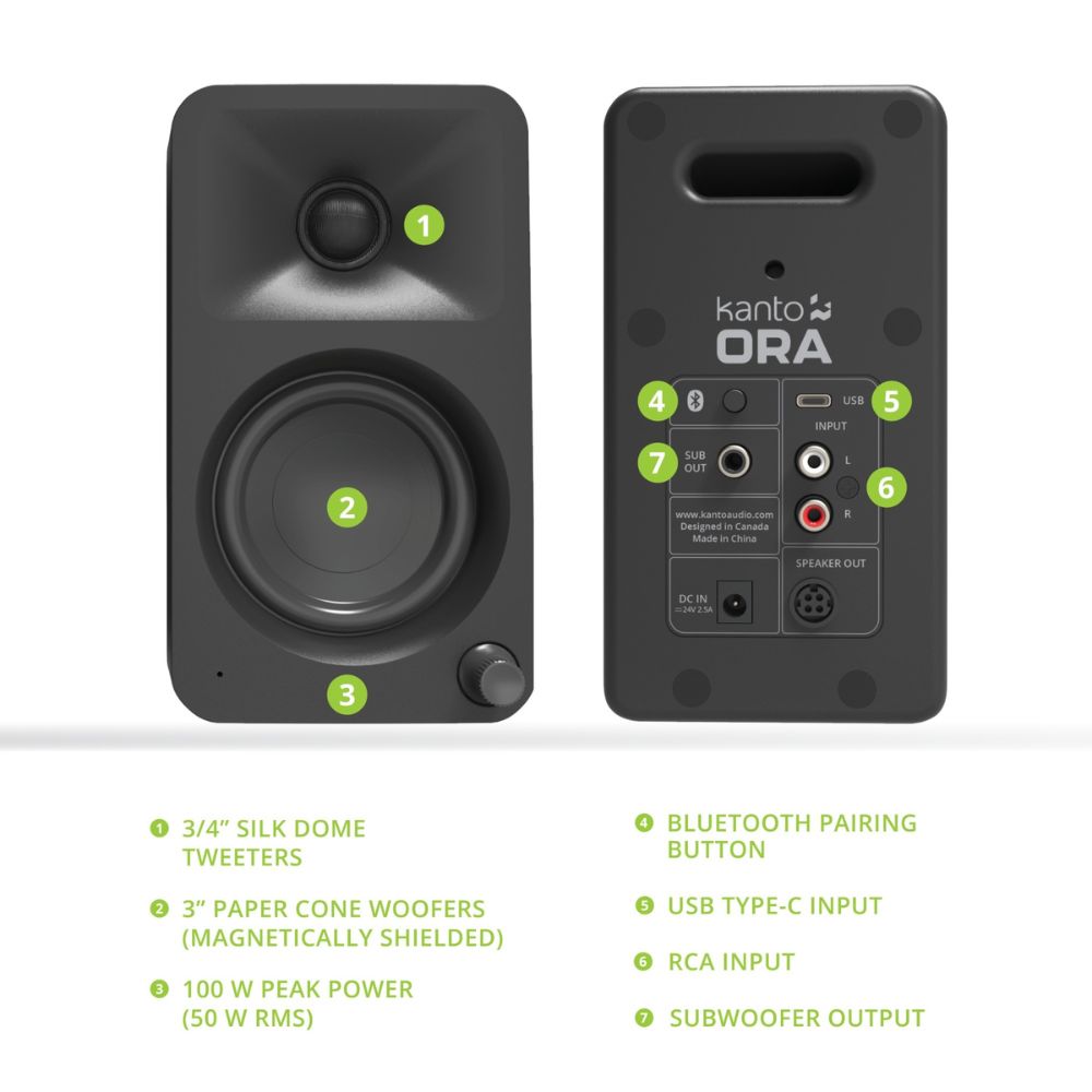 Kanto ORA 100W Powered Reference Desktop Computer Speakers with Bluetooth 5.0 Black 7
