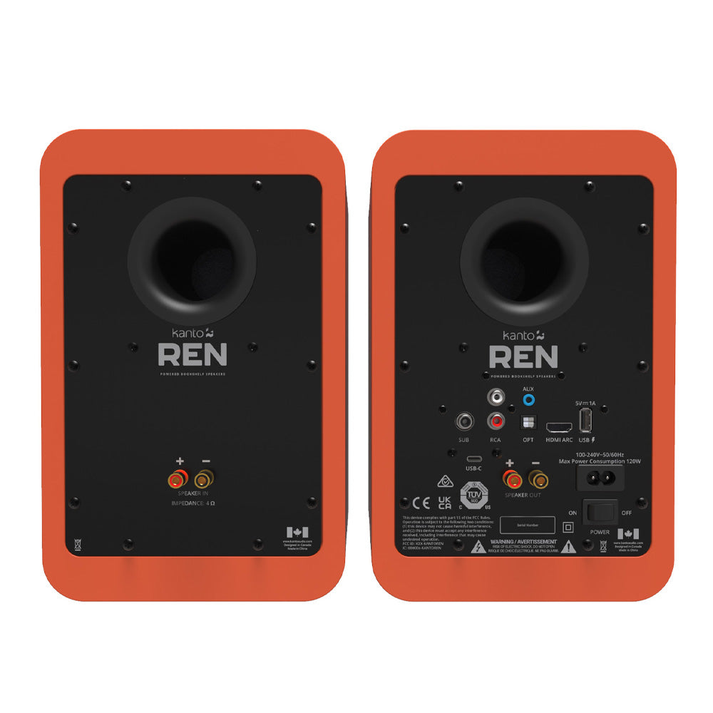Kanto REN 200W Powered Bookshelf Speakers with HDMI ARC, USB-C, and Bluetooth 5.3 - Matte Orange, Pair 6